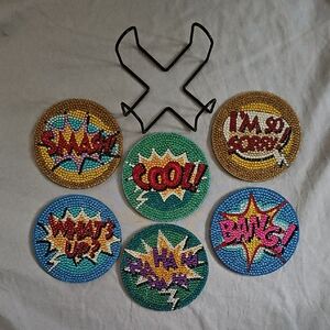 Colorful Comic Book Style Rhinestone Coaster Set
